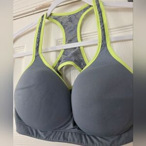 PINK Yoga Victoria Secret Sports Bra Lace Back CutoutGray Lime Green Size L